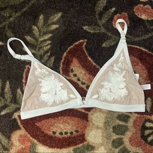 Pink VS nude and white embroidered bralette lined Victoria’s Secret
